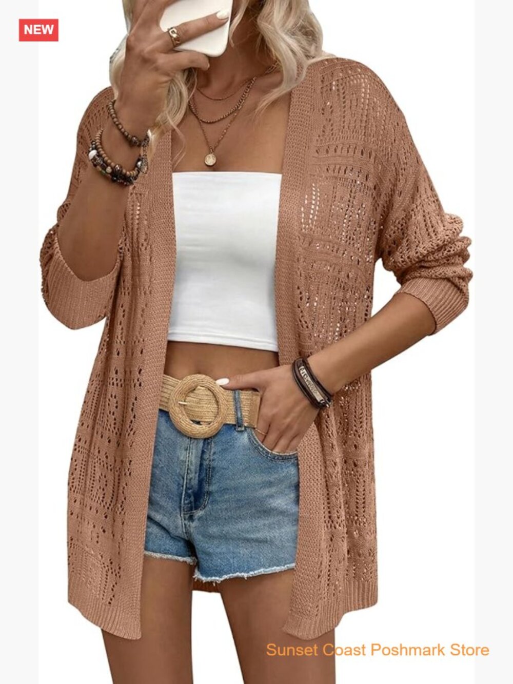 Crochet Cardigan Sweater Lightweight Long Sleeve Open Front Kimono Boho Knit